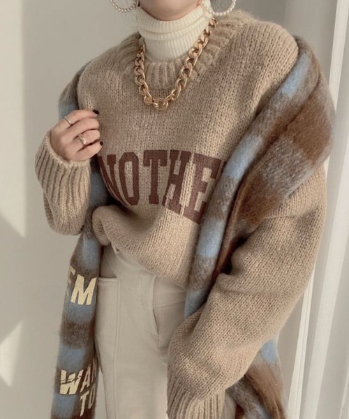 meJane（ミージェーン）の「ビックロゴ ニットプルオーバー（ニット/セーター・レディース・オフホワイト/グレー/モカ/グリーン/ピンク・FREE）」の8枚目の写真