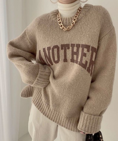 meJane（ミージェーン）の「ビックロゴ ニットプルオーバー（ニット/セーター・レディース・オフホワイト/グレー/モカ/グリーン/ピンク・FREE）」の11枚目の写真