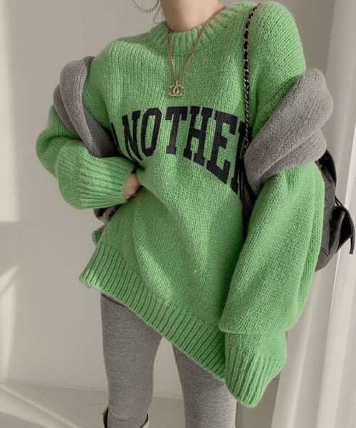meJane（ミージェーン）の「ビックロゴ ニットプルオーバー（ニット/セーター・レディース・オフホワイト/グレー/モカ/グリーン/ピンク・FREE）」の15枚目の写真