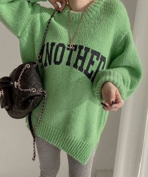 meJane（ミージェーン）の「ビックロゴ ニットプルオーバー（ニット/セーター・レディース・オフホワイト/グレー/モカ/グリーン/ピンク・FREE）」の7枚目の写真