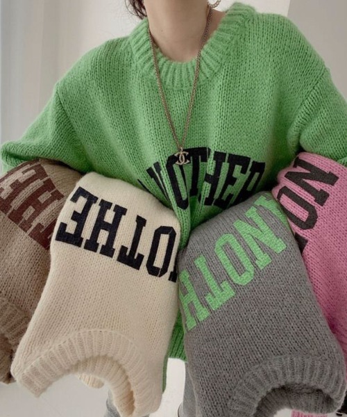 meJane（ミージェーン）の「ビックロゴ ニットプルオーバー（ニット/セーター・レディース・オフホワイト/グレー/モカ/グリーン/ピンク・FREE）」の14枚目の写真