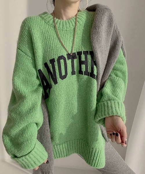 meJane（ミージェーン）の「ビックロゴ ニットプルオーバー（ニット/セーター・レディース・オフホワイト/グレー/モカ/グリーン/ピンク・FREE）」の19枚目の写真