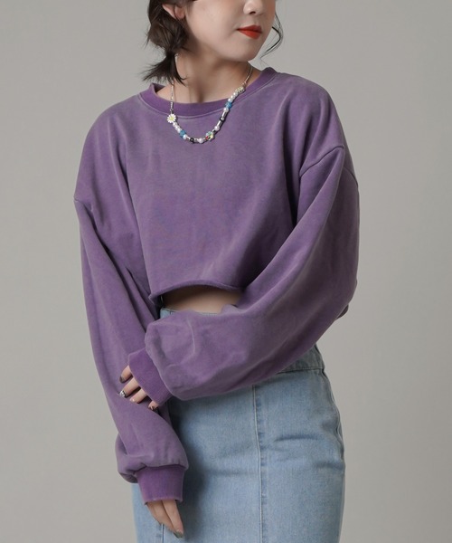 SPINNS（スピンズ）の「ショート丈 カラースウェット（スウェット・レディース・ホワイト/チャコール/グリーン/ブラック/オレンジ/ピンク/パープル/ブルー・ONESIZE）」の6枚目の写真