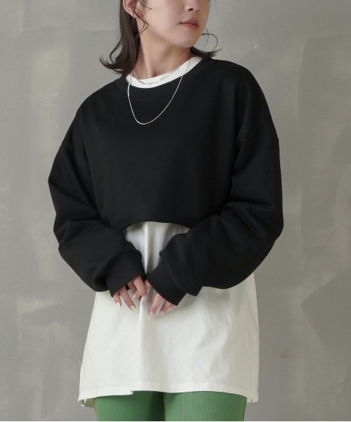 SPINNS（スピンズ）の「ショート丈 カラースウェット（スウェット・レディース・ホワイト/チャコール/グリーン/ブラック/オレンジ/ピンク/パープル/ブルー・ONESIZE）」の2枚目の写真