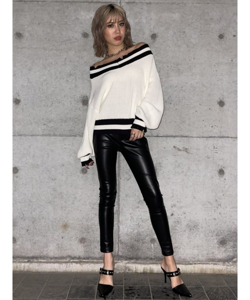 EGOIST（エゴイスト）の「両VラインニットトップスII（ニット/セーター・レディース・ホワイト/ベージュ/オレンジ・FREE）」の6枚目の写真