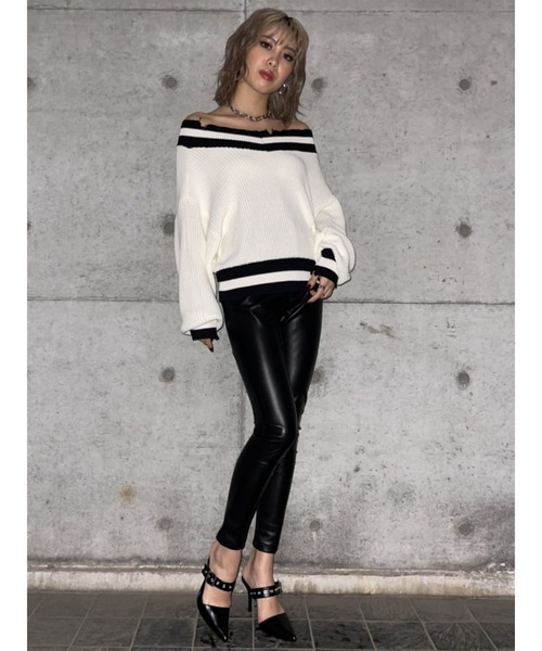 EGOIST（エゴイスト）の「両VラインニットトップスII（ニット/セーター・レディース・ホワイト/ベージュ/オレンジ・FREE）」の7枚目の写真