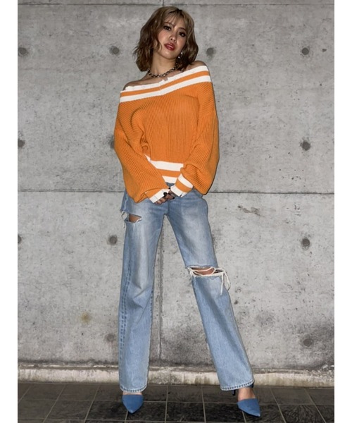 EGOIST（エゴイスト）の「両VラインニットトップスII（ニット/セーター・レディース・ホワイト/ベージュ/オレンジ・FREE）」の13枚目の写真