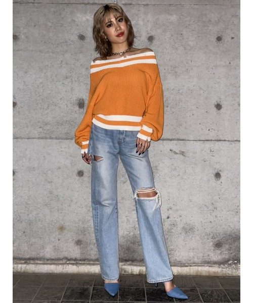 EGOIST（エゴイスト）の「両VラインニットトップスII（ニット/セーター・レディース・ホワイト/ベージュ/オレンジ・FREE）」の15枚目の写真