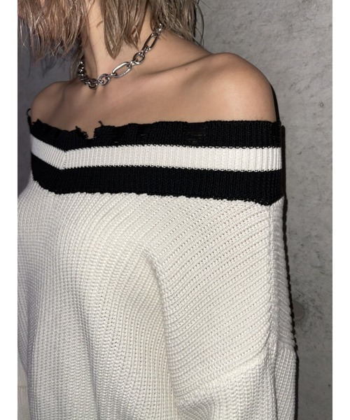 EGOIST（エゴイスト）の「両VラインニットトップスII（ニット/セーター・レディース・ホワイト/ベージュ/オレンジ・FREE）」の20枚目の写真