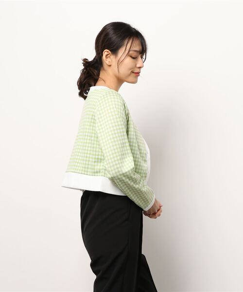 SpRay(スプレイ)の「チェックジャガードカーデアンサンブル(アンサンブル・レディース・ブラック/サックスブルー/ライトグリーン・FREE)」の4枚目の写真