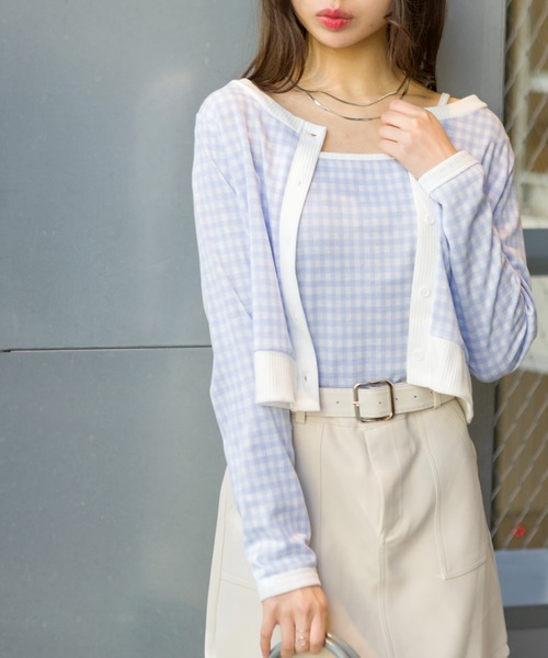 SpRay(スプレイ)の「チェックジャガードカーデアンサンブル(アンサンブル・レディース・ブラック/サックスブルー/ライトグリーン・FREE)」の14枚目の写真