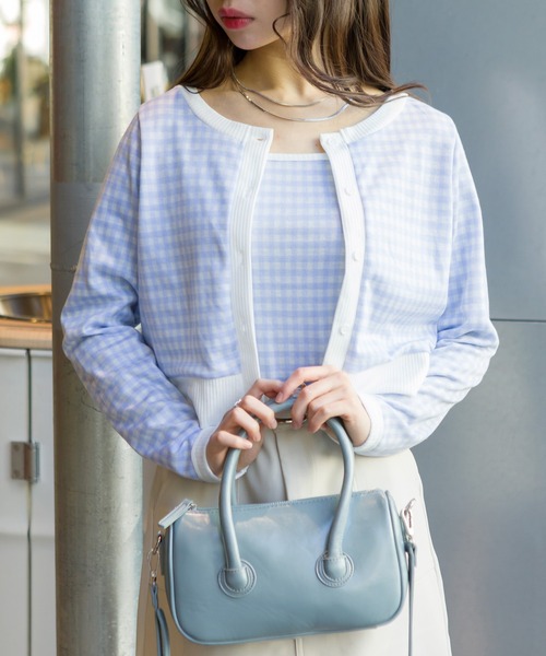 SpRay(スプレイ)の「チェックジャガードカーデアンサンブル(アンサンブル・レディース・ブラック/サックスブルー/ライトグリーン・FREE)」の17枚目の写真