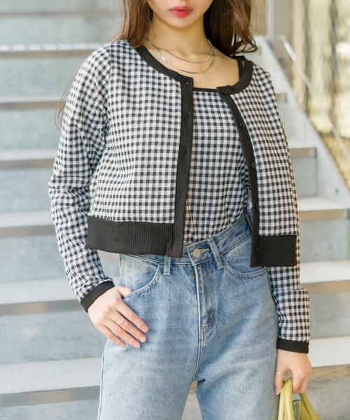 SpRay(スプレイ)の「チェックジャガードカーデアンサンブル(アンサンブル・レディース・ブラック/サックスブルー/ライトグリーン・FREE)」の12枚目の写真