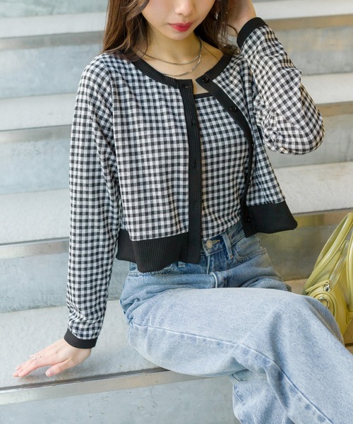 SpRay(スプレイ)の「チェックジャガードカーデアンサンブル(アンサンブル・レディース・ブラック/サックスブルー/ライトグリーン・FREE)」の13枚目の写真