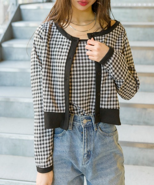 SpRay(スプレイ)の「チェックジャガードカーデアンサンブル(アンサンブル・レディース・ブラック/サックスブルー/ライトグリーン・FREE)」の10枚目の写真