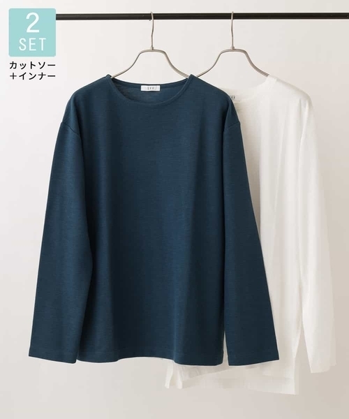 a.v.v（アーヴェヴェ）の「【2点セット】スラブレイヤードカットソー（アンサンブル・メンズ・グリーン/ネイビー/ベージュ・46/48/44/50）」の3枚目の写真