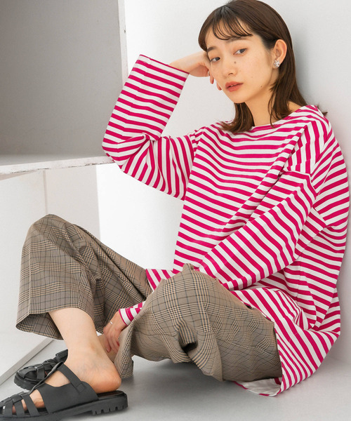 KBF(ケイビーエフ)の「BIGIBIGボーダーTシャツ(Tシャツ/カットソー・レディース・ブルー系その他/イエロー系その他/ピンク系その他・ONE)」の3枚目の写真