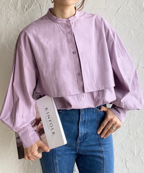 She's Closet(シーズクローゼット)の「バンドカラーボリュームスリーブ長袖ブロードケープシャツ(シャツ/ブラウス・レディース・ホワイト/ブラック/ベージュ/ブルー/ピンク/パープル/モカ/オリーブ・FREE)」の7枚目の写真