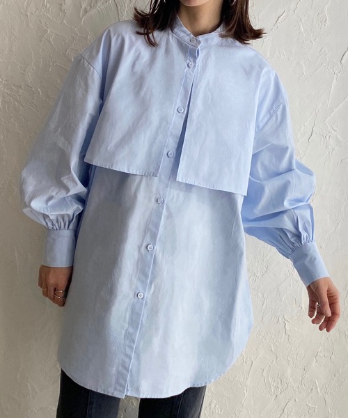 She's Closet(シーズクローゼット)の「バンドカラーボリュームスリーブ長袖ブロードケープシャツ(シャツ/ブラウス・レディース・ホワイト/ブラック/ベージュ/ブルー/ピンク/パープル/モカ/オリーブ・FREE)」の6枚目の写真