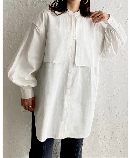 She's Closet(シーズクローゼット)の「バンドカラーボリュームスリーブ長袖ブロードケープシャツ(シャツ/ブラウス・レディース・ホワイト/ブラック/ベージュ/ブルー/ピンク/パープル/モカ/オリーブ・FREE)」の14枚目の写真