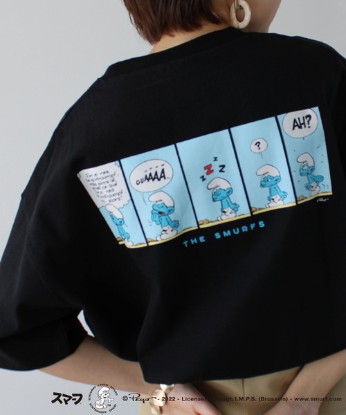 GeeRA(ジーラ)の「別注【スマーフ×GeeRA】コラボプリントTシャツ(Tシャツ/カットソー・レディース・ホワイト/ブラック/オフホワイト/ブラック系その他/ホワイト系その他/クリアブラック・MEDIUM/LARGE/X-LARGE)」の4枚目の写真