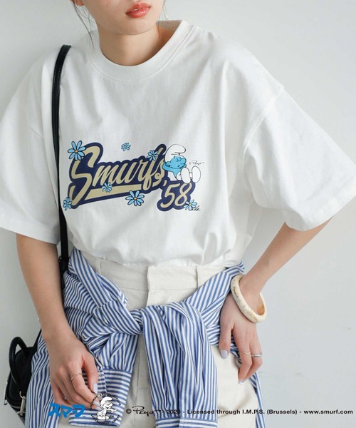 GeeRA(ジーラ)の「別注【スマーフ×GeeRA】コラボプリントTシャツ(Tシャツ/カットソー・レディース・ホワイト/ブラック/オフホワイト/ブラック系その他/ホワイト系その他/クリアブラック・MEDIUM/LARGE/X-LARGE)」の7枚目の写真