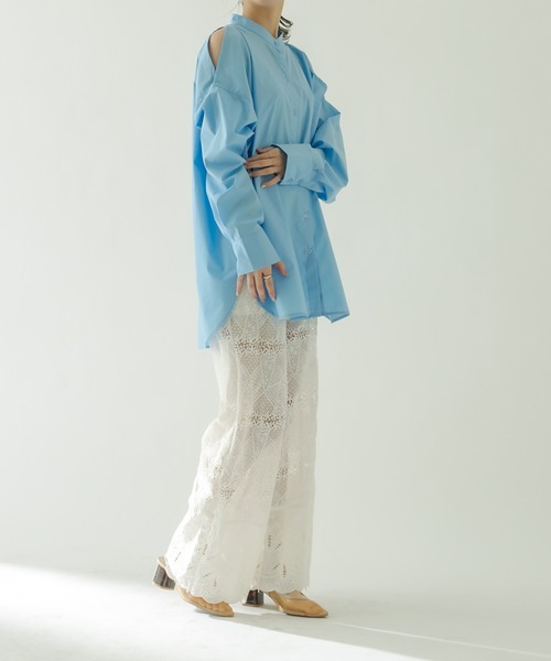 mystic（ミスティック）の「ヴィンテージレースパンツ（デニムパンツ・レディース・ブラック/オフホワイト・1/2）」の6枚目の写真