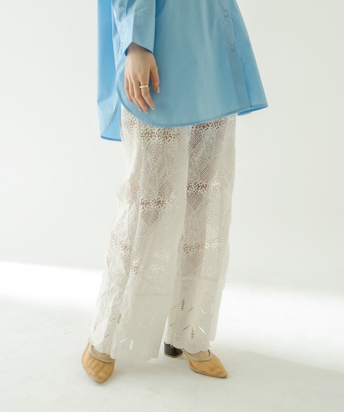 mystic（ミスティック）の「ヴィンテージレースパンツ（デニムパンツ・レディース・ブラック/オフホワイト・1/2）」の7枚目の写真