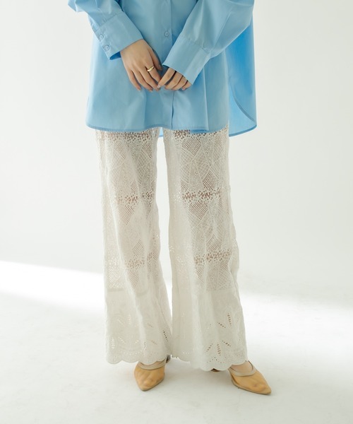 mystic（ミスティック）の「ヴィンテージレースパンツ（デニムパンツ・レディース・ブラック/オフホワイト・1/2）」の8枚目の写真