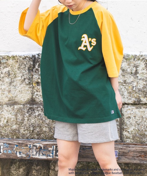 MLB(メジャーリーグベースボール)の「∴WEGO/別注 MLB ラグランロゴビッグT(Tシャツ/カットソー・メンズ・ホワイト/ダークグリーン/ブルー/ホワイト系その他・MEDIUM/LARGE)」の10枚目の写真
