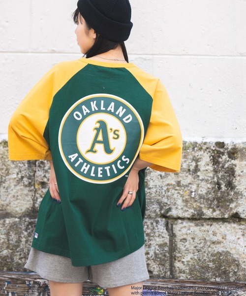 MLB(メジャーリーグベースボール)の「∴WEGO/別注 MLB ラグランロゴビッグT(Tシャツ/カットソー・メンズ・ホワイト/ダークグリーン/ブルー/ホワイト系その他・MEDIUM/LARGE)」の6枚目の写真