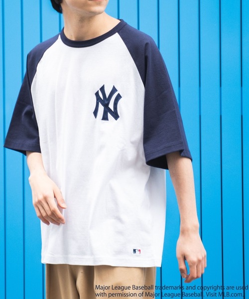 MLB(メジャーリーグベースボール)の「∴WEGO/別注 MLB ラグランロゴビッグT(Tシャツ/カットソー・メンズ・ホワイト/ダークグリーン/ブルー/ホワイト系その他・MEDIUM/LARGE)」の5枚目の写真