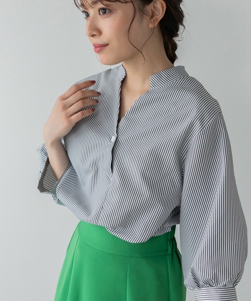 Edit Sheen（エディットシーン）の「バックボタンスキッパーシャツ（シャツ/ブラウス・レディース・ホワイト/ストライプ/グリーン系その他/グレー系その他/ピンク系その他/ミント/イエロー/サックスブルー・M）」の3枚目の写真