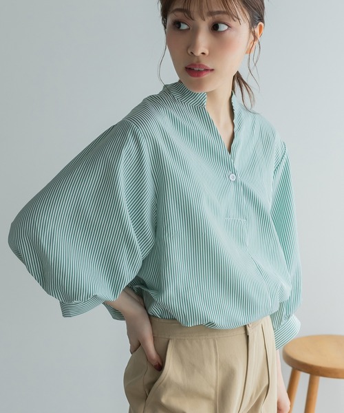 Edit Sheen（エディットシーン）の「バックボタンスキッパーシャツ（シャツ/ブラウス・レディース・ホワイト/ストライプ/グリーン系その他/グレー系その他/ピンク系その他/ミント/イエロー/サックスブルー・M）」の5枚目の写真