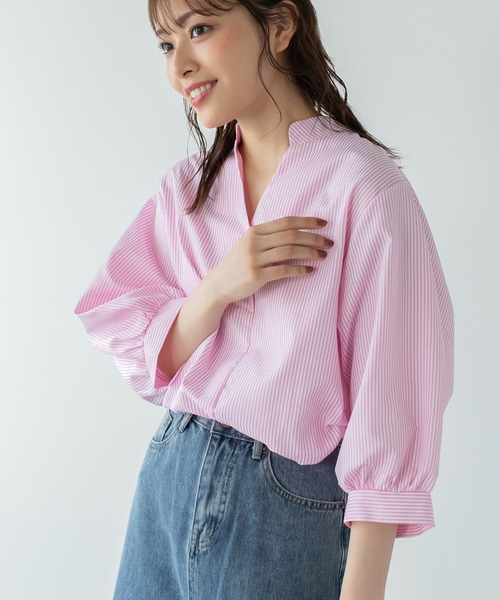 Edit Sheen（エディットシーン）の「バックボタンスキッパーシャツ（シャツ/ブラウス・レディース・ホワイト/ストライプ/グリーン系その他/グレー系その他/ピンク系その他/ミント/イエロー/サックスブルー・M）」の8枚目の写真