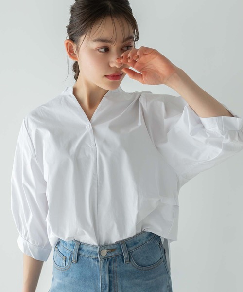 Edit Sheen（エディットシーン）の「バックボタンスキッパーシャツ（シャツ/ブラウス・レディース・ホワイト/ストライプ/グリーン系その他/グレー系その他/ピンク系その他/ミント/イエロー/サックスブルー・M）」の2枚目の写真