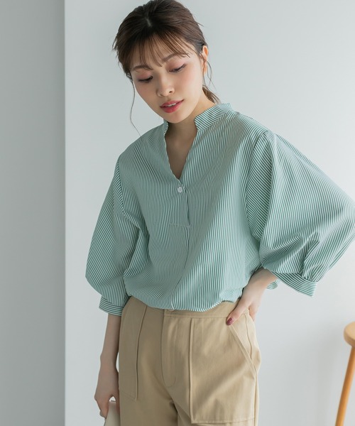 Edit Sheen（エディットシーン）の「バックボタンスキッパーシャツ（シャツ/ブラウス・レディース・ホワイト/ストライプ/グリーン系その他/グレー系その他/ピンク系その他/ミント/イエロー/サックスブルー・M）」の20枚目の写真