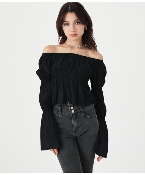 ANAP（アナップ）の「フレアスリーブオフショルトップス（Tシャツ/カットソー・レディース・ホワイト/ブラック/ベージュ・FREE）」の3枚目の写真