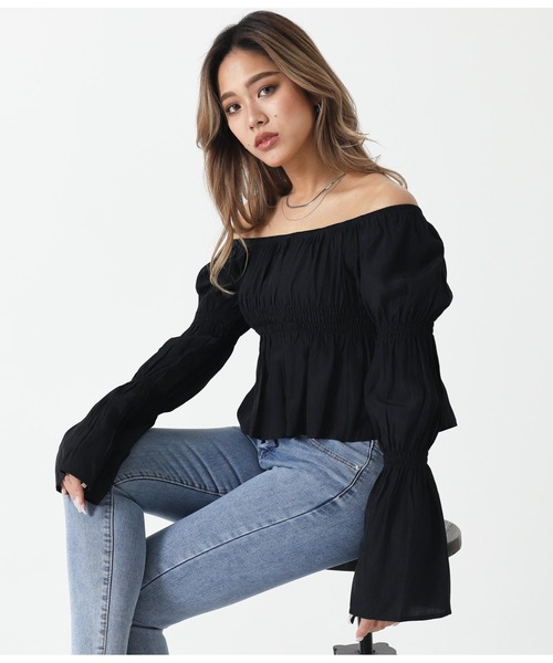 ANAP（アナップ）の「フレアスリーブオフショルトップス（Tシャツ/カットソー・レディース・ホワイト/ブラック/ベージュ・FREE）」の6枚目の写真