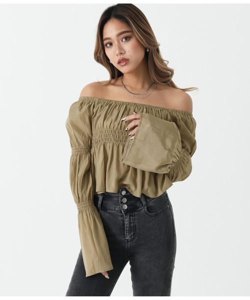 ANAP（アナップ）の「フレアスリーブオフショルトップス（Tシャツ/カットソー・レディース・ホワイト/ブラック/ベージュ・FREE）」の7枚目の写真