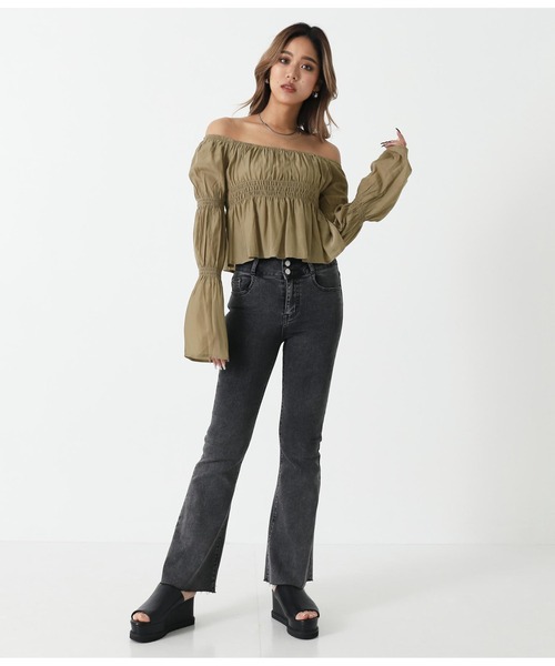 ANAP（アナップ）の「フレアスリーブオフショルトップス（Tシャツ/カットソー・レディース・ホワイト/ブラック/ベージュ・FREE）」の9枚目の写真