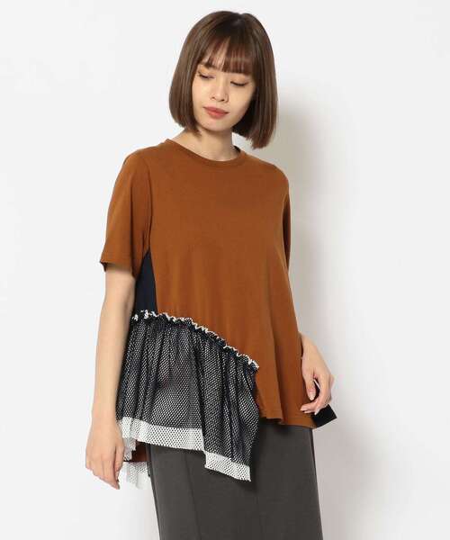 Risley（リズレー）の「Risley(リズレー) 別注メッシュフリルTシャツ（Tシャツ/カットソー・レディース・ブルー/キャメル・FREE）」の4枚目の写真