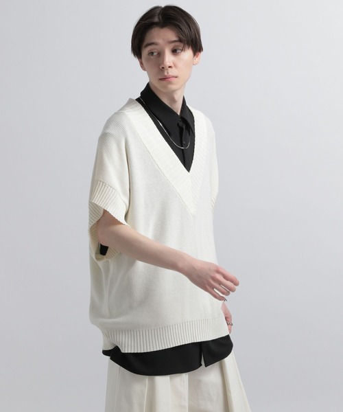 HARE（ハレ）の「Vネックリブアゼニットベスト(HARE)（ベスト・メンズ・オフホワイト/ブラック/ブルー・FREE）」の17枚目の写真