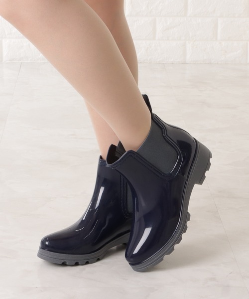 セール】エナメル調サイドゴアショートレインブーツ（レイン