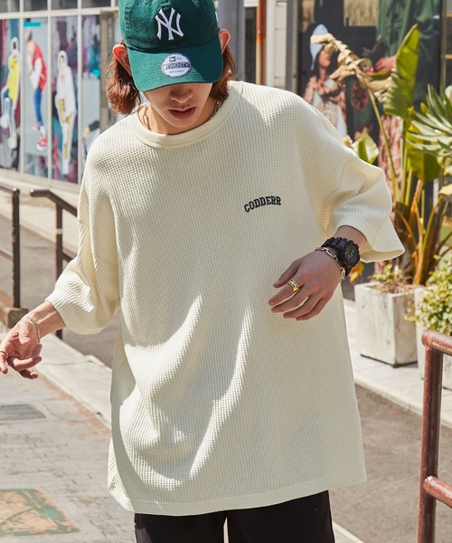 CODDERR】アーチロゴ刺繍 ビッグシルエットワッフルTシャツ MONO-MART