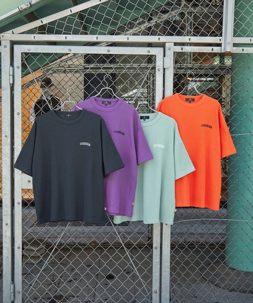 CODDERR】アーチロゴ刺繍 ビッグシルエットワッフルTシャツ MONO