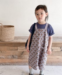 aimoha-KIDS- 子供服　花とチェック柄ワンピース　ジャンパースカート