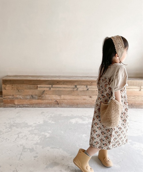 aimoha（アイモハ）の「aimoha-KIDS- 子供服　花とチェック柄ワンピース　ジャンパースカート（ジャンパースカート・キッズ・ベージュ/パープル・80/120/110/130/100/90）」の8枚目の写真