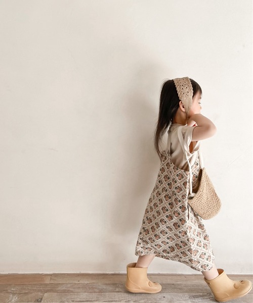 aimoha（アイモハ）の「aimoha-KIDS- 子供服　花とチェック柄ワンピース　ジャンパースカート（ジャンパースカート・キッズ・ベージュ/パープル・80/120/110/130/100/90）」の9枚目の写真