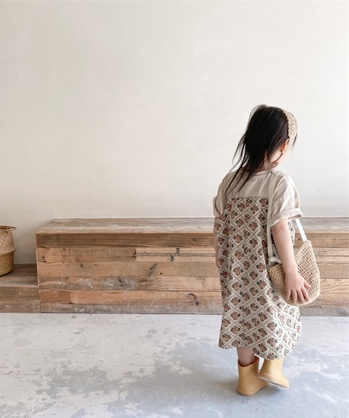 aimoha（アイモハ）の「aimoha-KIDS- 子供服　花とチェック柄ワンピース　ジャンパースカート（ジャンパースカート・キッズ・ベージュ/パープル・80/120/110/130/100/90）」の11枚目の写真